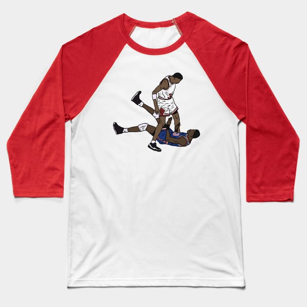 Scottie Pippen Standing Over Patrick Ewing Baseball T-Shirt by rattraptees